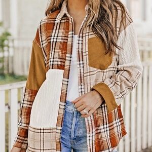 B050 Orange Plaid Color Block Patchwork